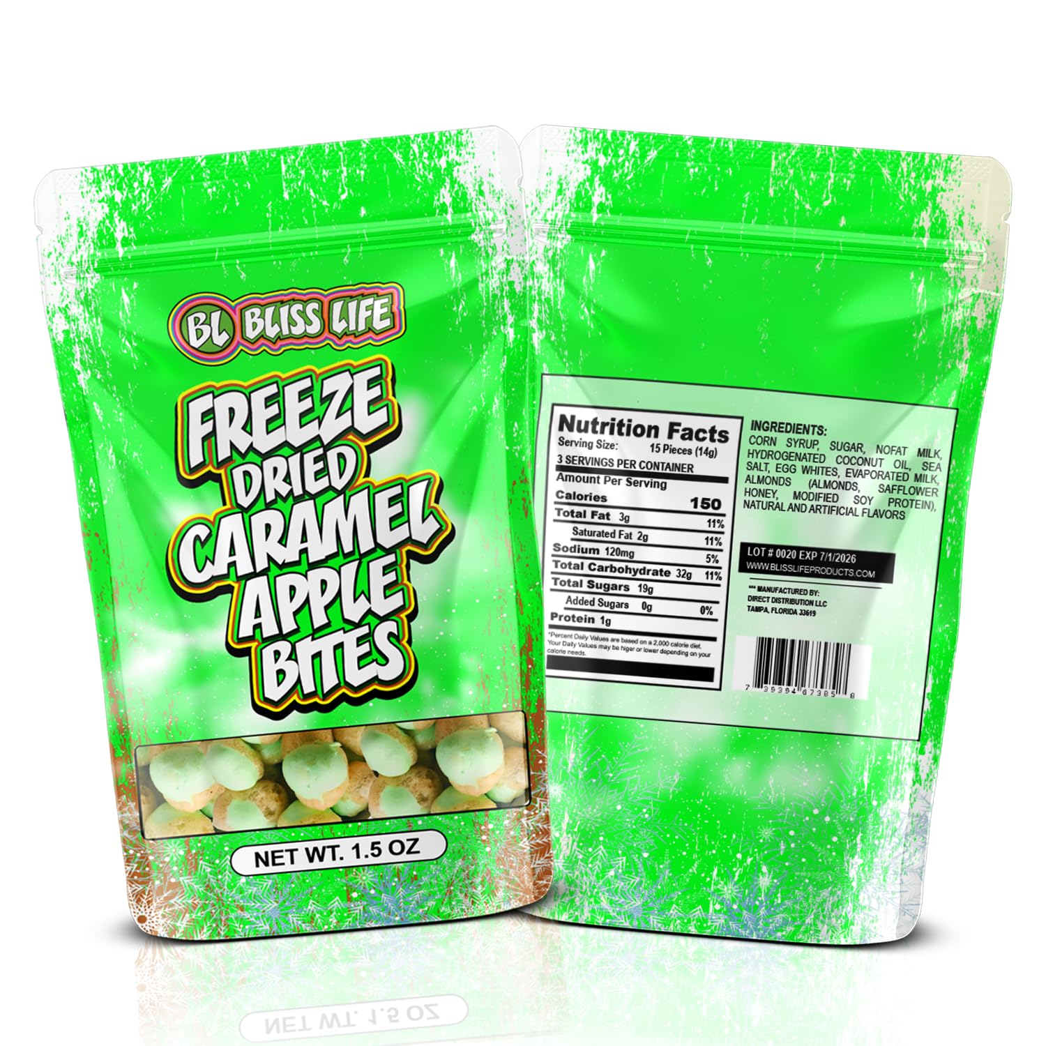 Packets of apple Creamsicle Bliss Life Freeze Dried